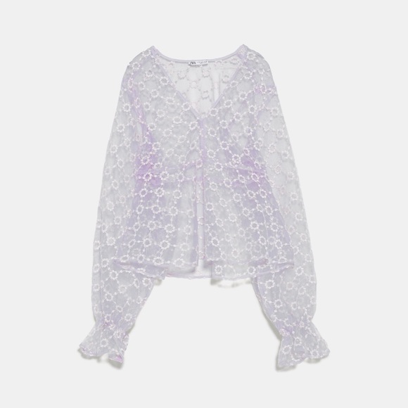 ZARA BNWT Embroidered Semi-Sheer Blouse - Picture 8 of 8